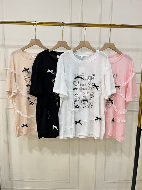 Lacey Detail Transparent Free Size T-Shirts